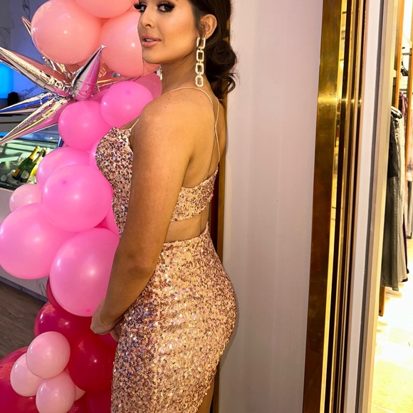 Rose Gold Mini Sequin Dress - Picture 2 of 4